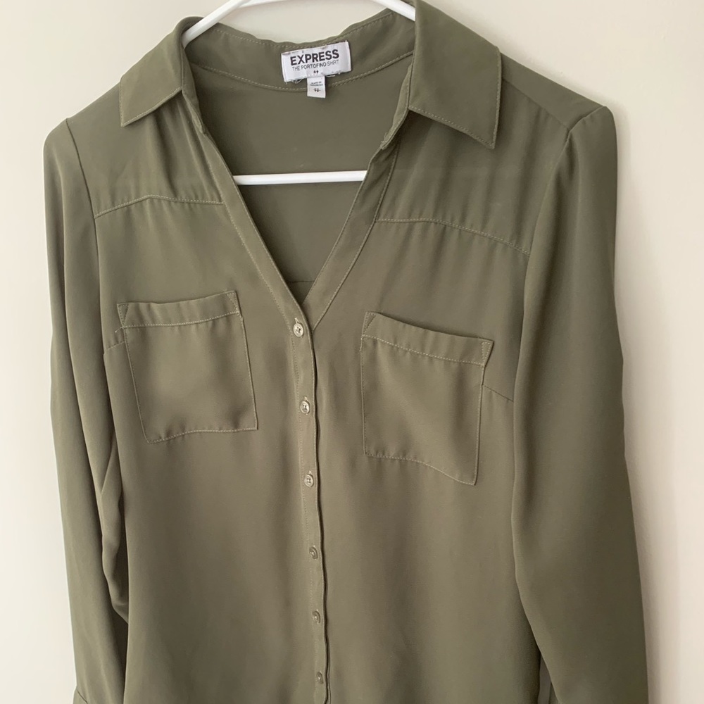 Express Portofino shirt: olive green, XS
